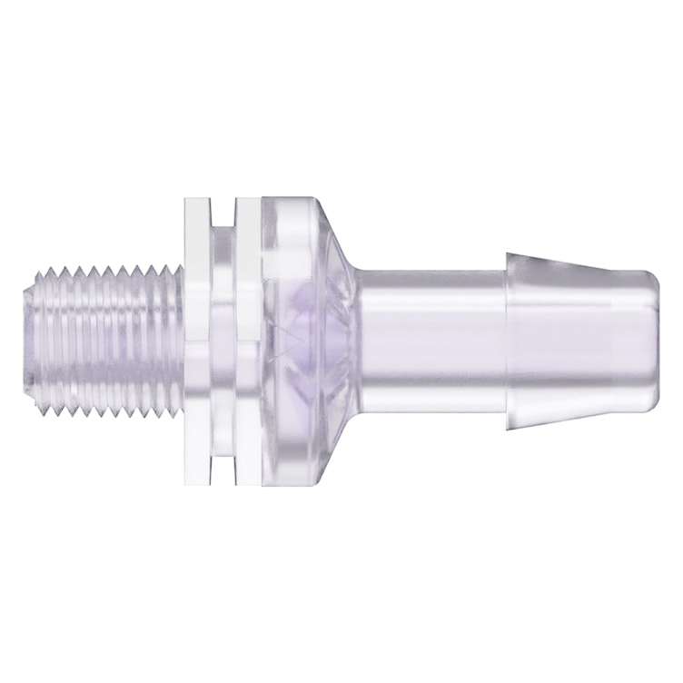 1/8"-27 MNPT x 3/8" Hose Barb Gamma Stable Natural Polycarbonate Threaded Check Valve with Silicone Diaphragm