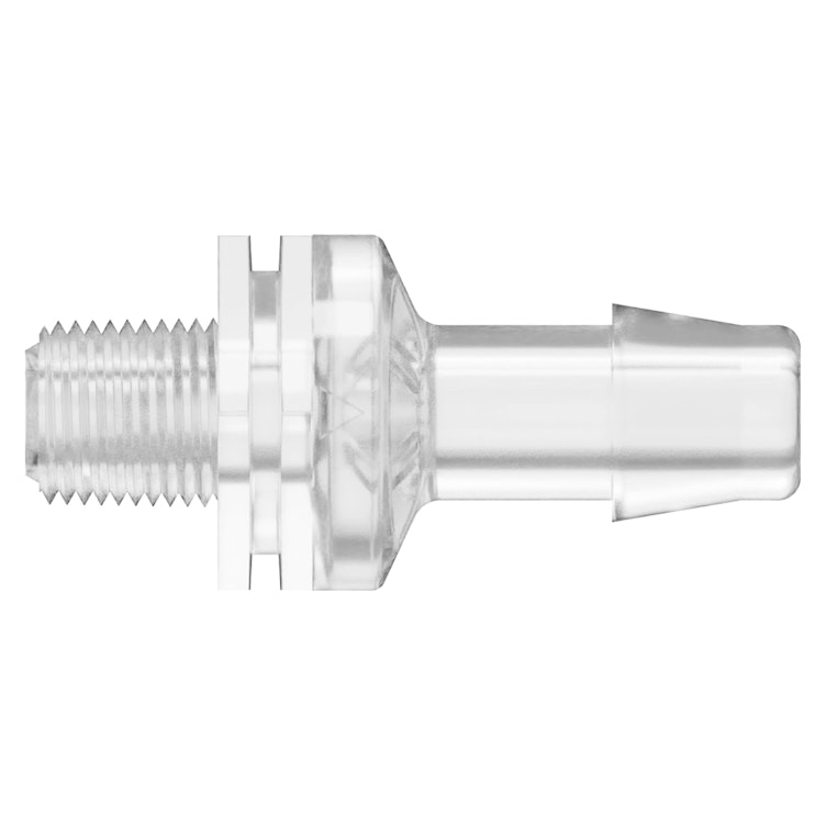 1/8"-27 MNPT x 3/8" Hose Barb Natural Polycarbonate Threaded Check Valve with Viton™ Diaphragm