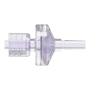 Locking Male x Slip Male Gamma Stable Natural Polycarbonate Luer Check Valve with Silicone Diaphragm