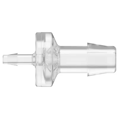 1/8" Hose Barb x 3/8" Hose Barb Natural Polycarbonate Enlarging Check Valve with Silicone Diaphragm