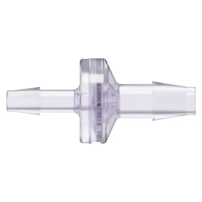3/16" Hose Barb x 1/4" Hose Barb Gamma Stable Natural Polycarbonate Enlarging Check Valve with Silicone Diaphragm