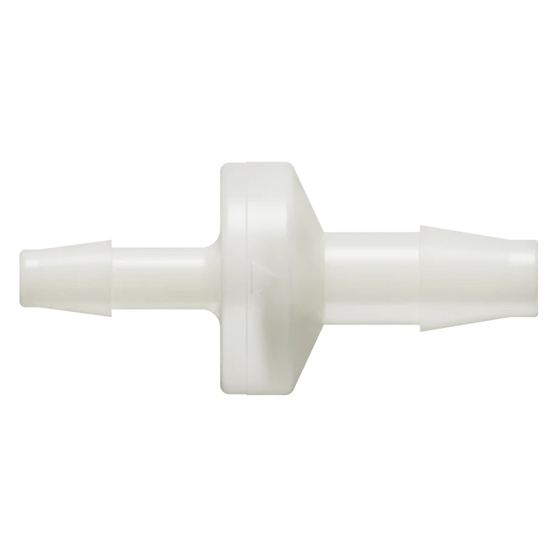 3/16" Hose Barb x 1/4" Hose Barb Natural Nylon Enlarging Check Valve with Silicone Diaphragm