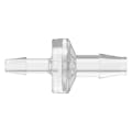 3/16" Hose Barb x 1/4" Hose Barb Natural Polycarbonate Enlarging Check Valve with Viton™ Diaphragm