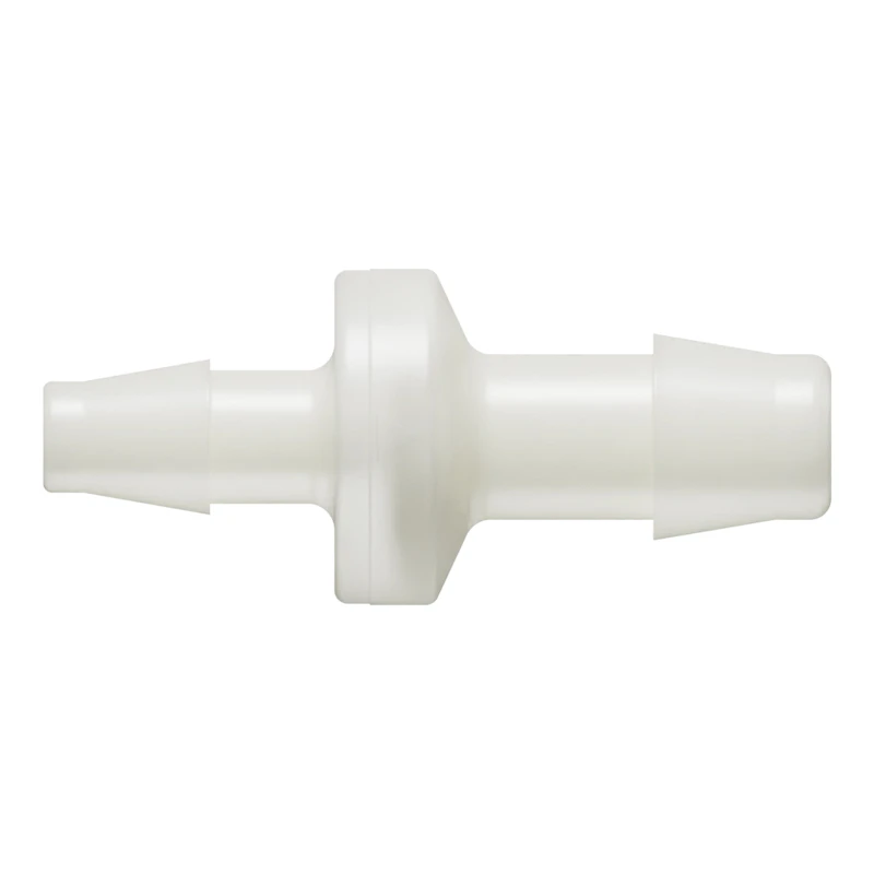 1/4" Hose Barb x 3/8" Hose Barb Natural Nylon Enlarging Check Valve with Neoprene Diaphragm