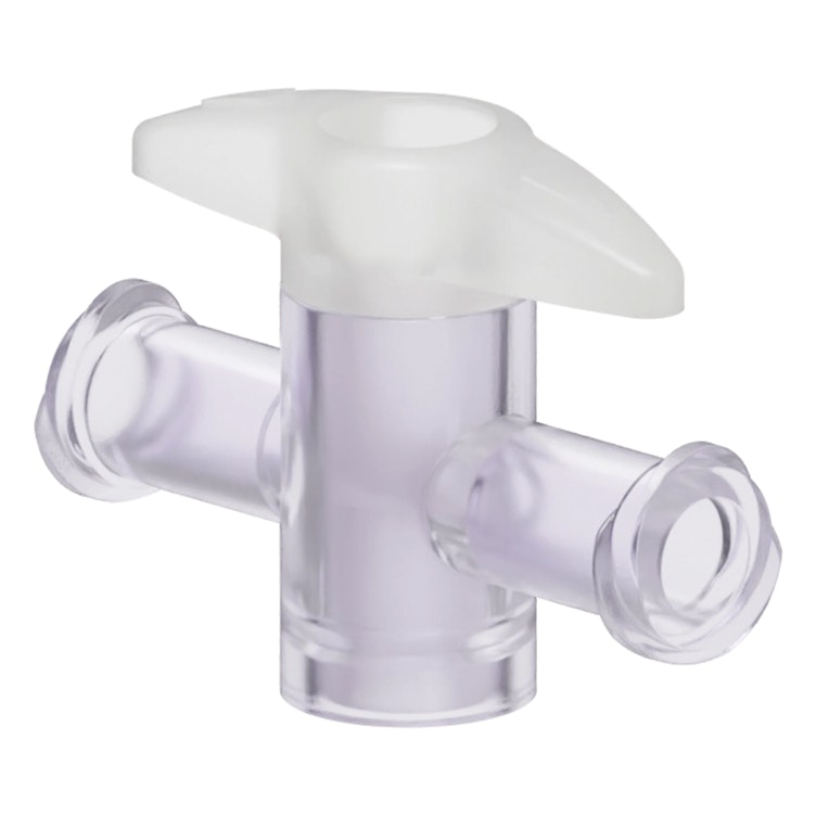 Female Luer x Female Luer Gamma Stable Natural Polycarbonate One-Way Luer Stopcock