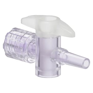 Locking Male Luer x Slip Male Luer Gamma Stable Natural Polycarbonate One-Way Luer Stopcock