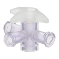 Female Luer x Female Luer x Female Luer Gamma Stable Natural Polycarbonate Four-Way Luer Stopcock