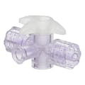 Locking Male Luer x Female Luer x Locking Male Luer Gamma Stable Natural Polycarbonate Four-Way Luer Stopcock