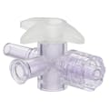 Locking Male Luer x Female Luer x Slip Male Luer Gamma Stable Natural Polycarbonate Four-Way Luer Stopcock