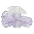 Locking Male Luer x Locking Male Luer x Locking Male Luer Gamma Stable Natural Polycarbonate Four-Way Luer Stopcock