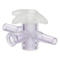 Slip Male Luer x Female Luer x Slip Male Luer Gamma Stable Natural Polycarbonate Four-Way Luer Stopcock