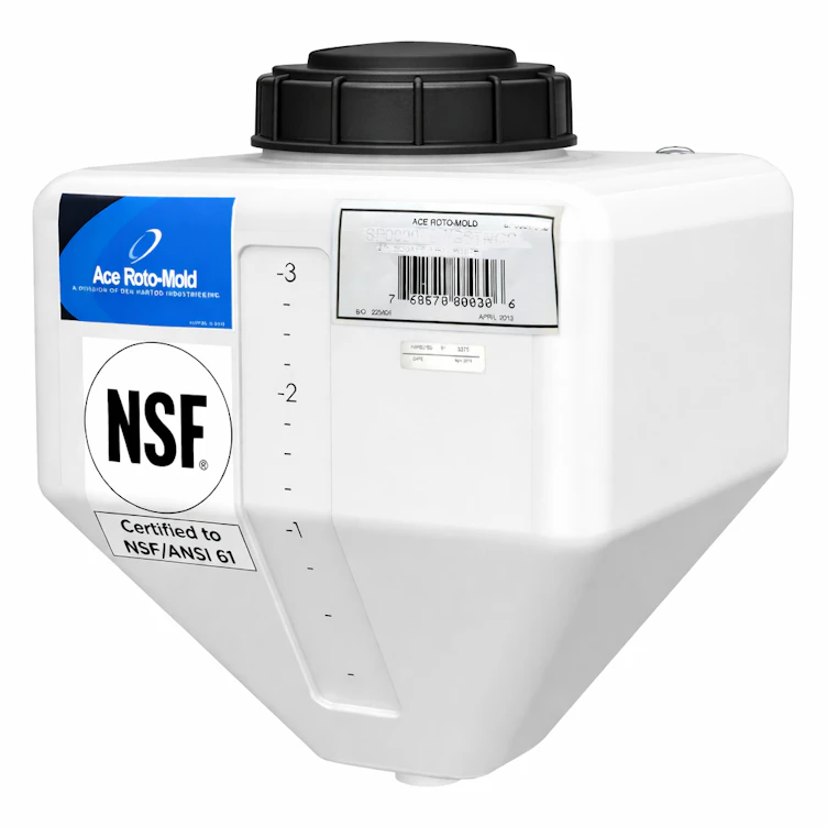 4 Gallon Natural HDPE Square Rinse Tank with 5" Lid & 1-1/4" Spinweld Fitting - 11" L x 11" W x 15" Hgt.