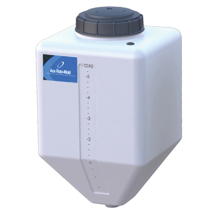 5 Gallon White HDPE Square Rinse Tank with 5" Lid & 1-1/4" Spinweld Fitting - 11" L x 11" W x 20" Hgt.