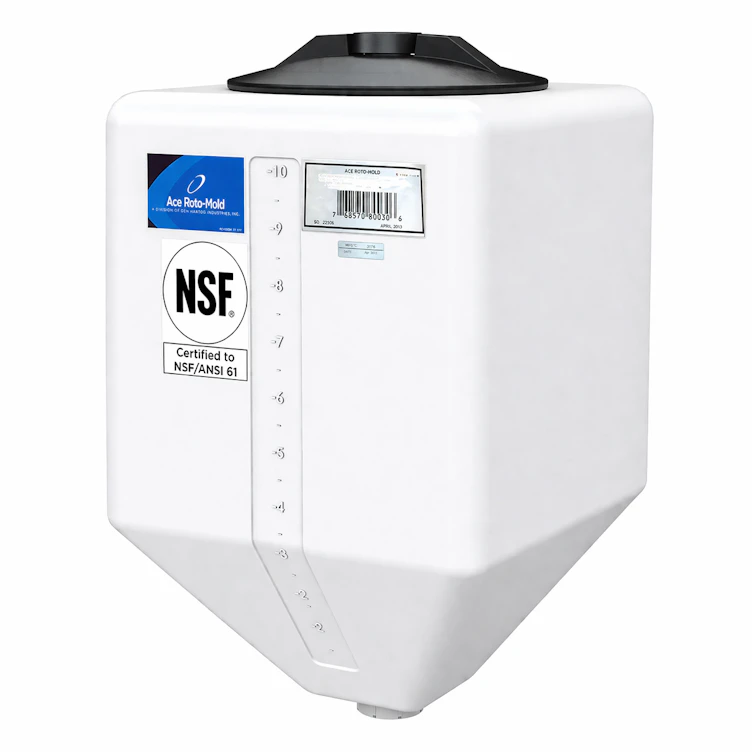 10 Gallon Natural LLDPE Square Rinse Tank with 8" Lid & 1-1/4" Spinweld Fitting - 13" L x 13" W x 21" Hgt.