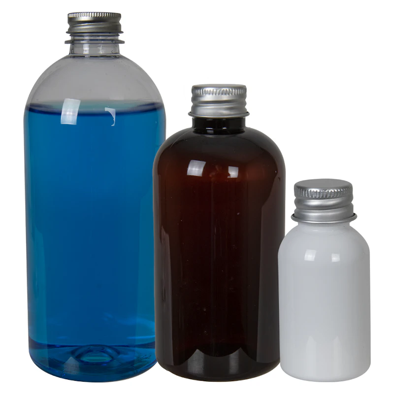 PET Squat Boston Round Bottles with Aluminum Caps