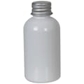 2 oz. White PET Squat Boston Round Bottle with 20/410 Brushed Silver Aluminum Cap with Foam Liner