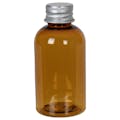 2 oz. Clarified Amber PET Squat Boston Round Bottle with 20/410 Brushed Silver Aluminum Cap with Foam Liner