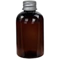 4 oz. Light Amber PET Squat Boston Round Bottle with 24/410 Brushed Silver Aluminum Cap with Foam Liner
