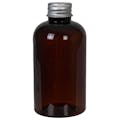6 oz. Light Amber PET Squat Boston Round Bottle with 24/410 Brushed Silver Aluminum Cap with Foam Liner