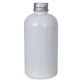 8 oz. White PET Squat Boston Round Bottle with 24/410 Brushed Silver Aluminum Cap with Foam Liner