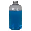 16 oz. Clear PET Squat Boston Round Bottle with 24/410 Brushed Silver Aluminum Cap with Foam Liner