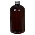 16 oz. Light Amber PET Squat Boston Round Bottle with 24/410 Brushed Silver Aluminum Cap with Foam Liner