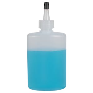 4 oz. Natural LDPE Oval Bottle with 24/410 Natural Yorker Dispensing Cap with Regular Black Tip
