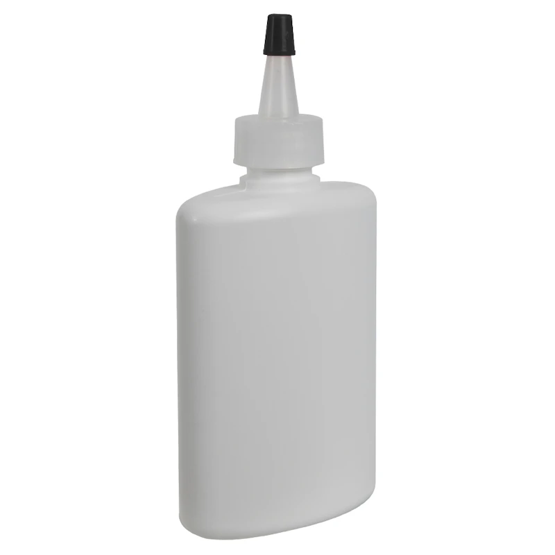 4 oz. White HDPE Oval Bottle with 24/410 Natural Yorker Dispensing Cap with Regular Black Tip