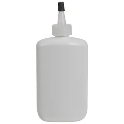 8 oz. White HDPE Oval Bottle with 24/410 Natural Yorker Dispensing Cap with Regular Black Tip