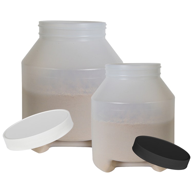 HDPE Round Wide Mouth Jars with Bottom Handle Grips & Plain Caps