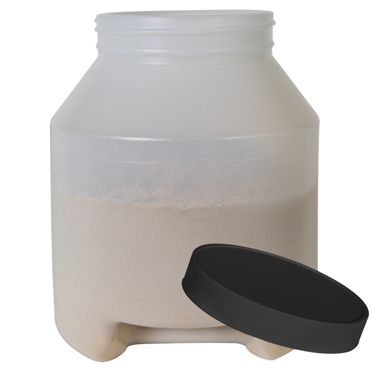 1/2 Gallon Natural HDPE Round Wide Mouth Jar with Bottom Handle Grip & 100/400 Black Ribbed Cap with F217 Liner