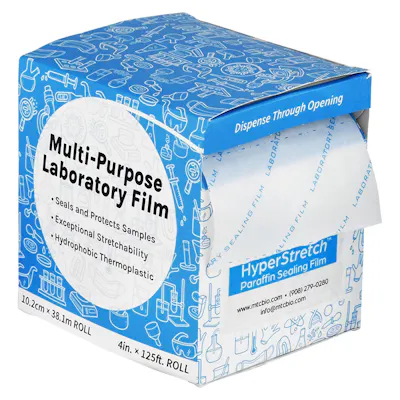 4" W x 125' L Non-Sterile HyperStretch™ Laboratory Sealing Film - Roll in Dispenser Box