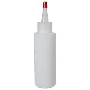 4 oz. White LDPE Cylindrical Bottle with 24/410 Natural Yorker Dispensing Cap with Regular Red Tip