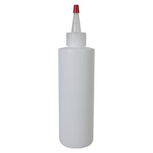 8 oz. White LDPE Cylindrical Bottle with 24/410 Natural Yorker Dispensing Cap with Regular Red Tip