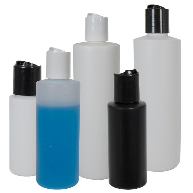 HDPE Cylindrical Sample Bottles with Disc-Top Dispensing Caps