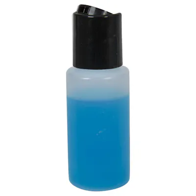 1 oz. Natural HDPE Cylindrical Sample Bottle with 20/410 Black Disc-Top Dispensing Cap