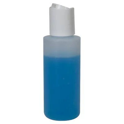 2 oz. Natural HDPE Cylindrical Sample Bottle with 20/410 White Disc-Top Dispensing Cap