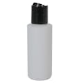 2 oz. White HDPE Cylindrical Sample Bottle with 20/410 Black Disc-Top Dispensing Cap