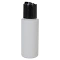 2 oz. White HDPE Cylindrical Sample Bottle with 24/410 Black Disc-Top Dispensing Cap
