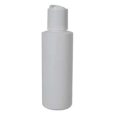 4 oz. White HDPE Cylindrical Sample Bottle with 20/410 White Disc-Top Dispensing Cap