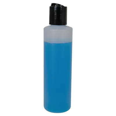 4 oz. Natural HDPE Cylindrical Sample Bottle with 24/410 Black Disc-Top Dispensing Cap