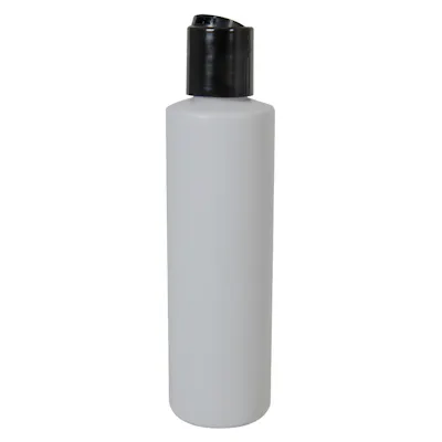 6 oz. White HDPE Cylindrical Sample Bottle with 24/410 Black Disc-Top Dispensing Cap