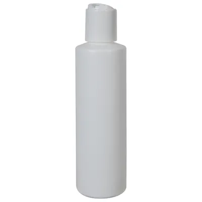 6 oz. White HDPE Cylindrical Sample Bottle with 24/410 White Disc-Top Dispensing Cap