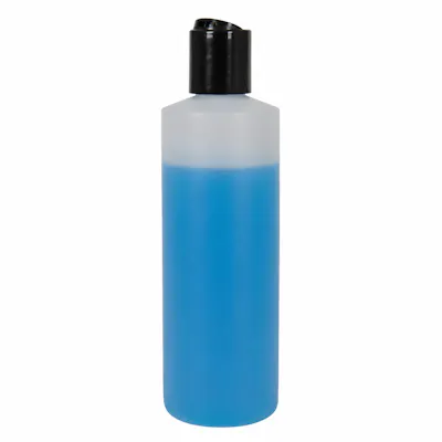 8 oz. Natural HDPE Cylindrical Sample Bottle with 24/410 Black Disc-Top Dispensing Cap