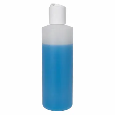 8 oz. Natural HDPE Cylindrical Sample Bottle with 24/410 White Disc-Top Dispensing Cap