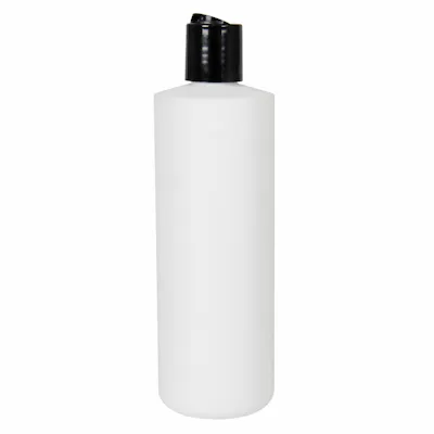 10 oz. White HDPE Cylindrical Sample Bottle with 24/410 Black Disc-Top Dispensing Cap