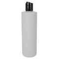 12 oz. Natural HDPE Cylindrical Sample Bottle with 24/410 Black Disc-Top Dispensing Cap
