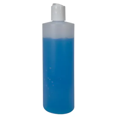 12 oz. Natural HDPE Cylindrical Sample Bottle with 24/410 White Disc-Top Dispensing Cap