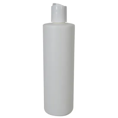 12 oz. White HDPE Cylindrical Sample Bottle with 24/410 White Disc-Top Dispensing Cap