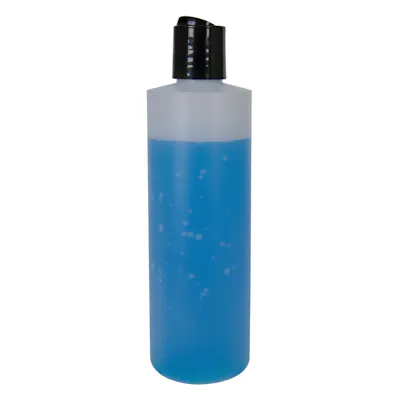 16 oz. Natural HDPE Cylindrical Sample Bottle with 24/410 Black Disc-Top Dispensing Cap